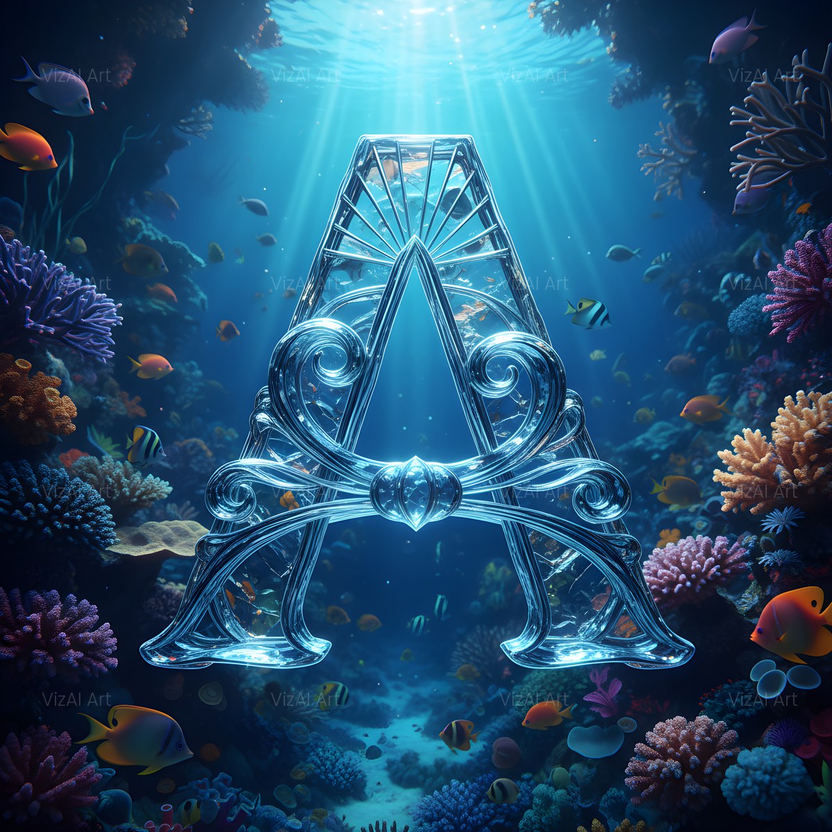Sunken Reef Glass alphabet — printable letter A