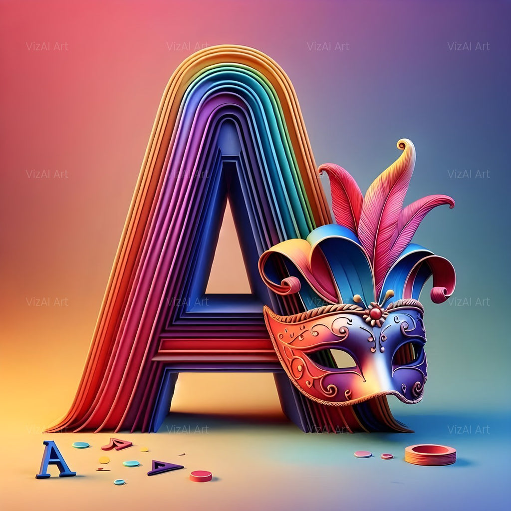 Venetian Mask Carnival alphabet — printable letter A