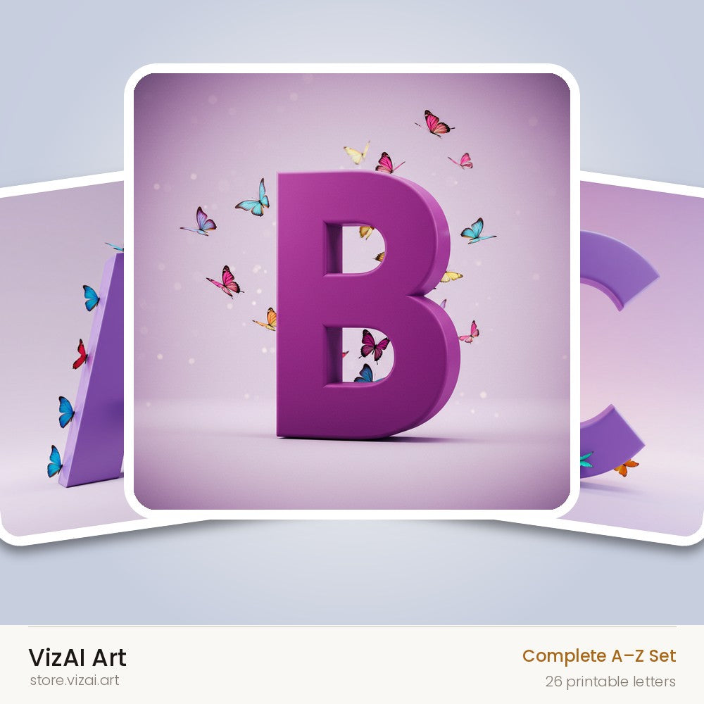 Violet Butterfly Flutter alphabet — choose an individual printable letter