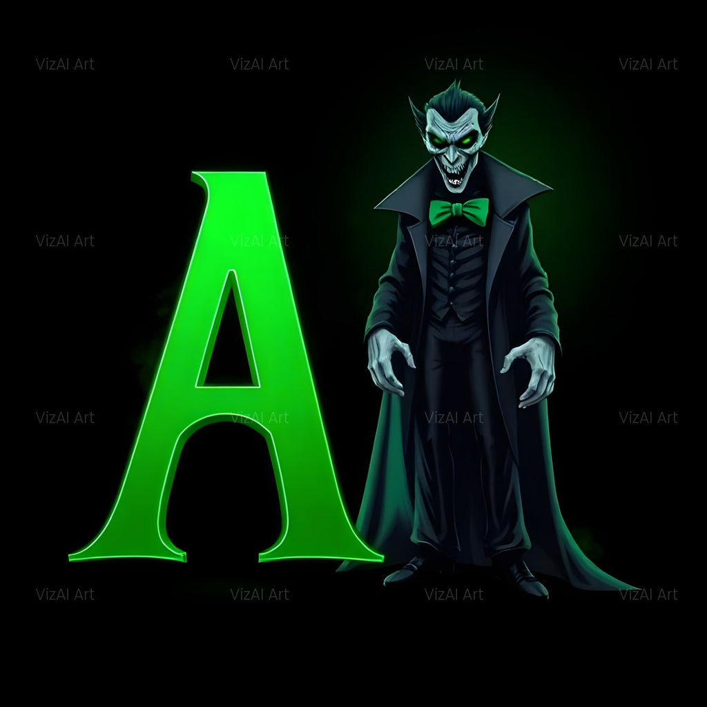 Emerald Vampire Night alphabet — printable letter A