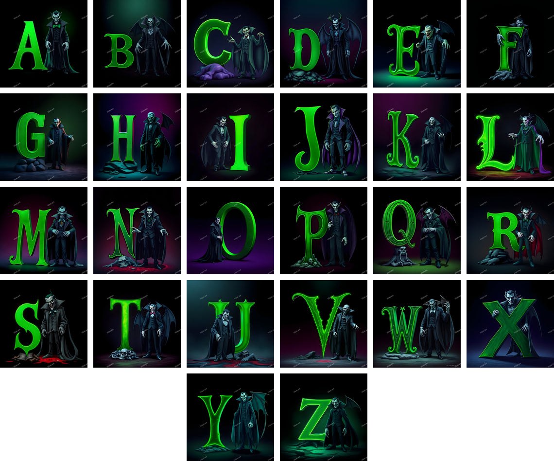 Vampire alphabet — all 26 letters A to Z