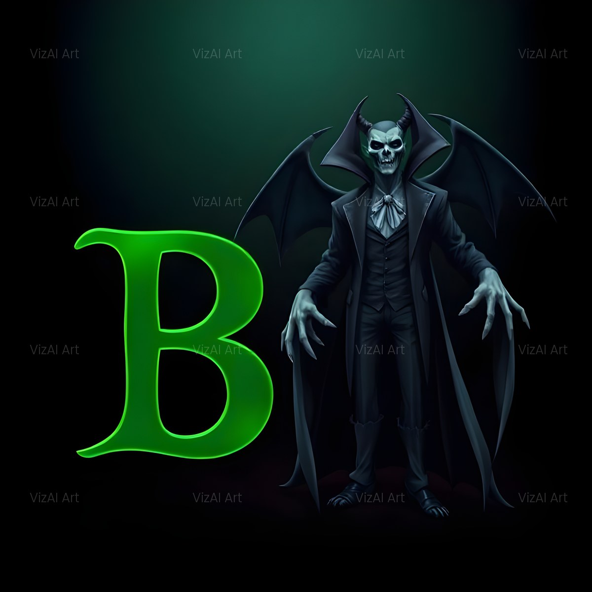 Emerald Vampire Night alphabet — printable letter B