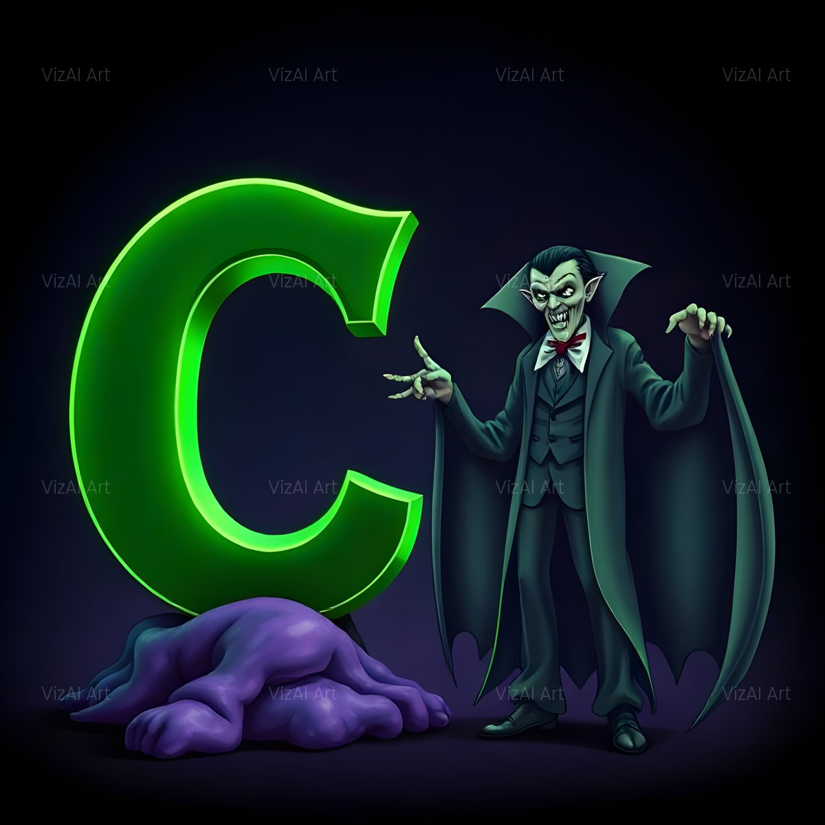 Emerald Vampire Night alphabet — printable letter C
