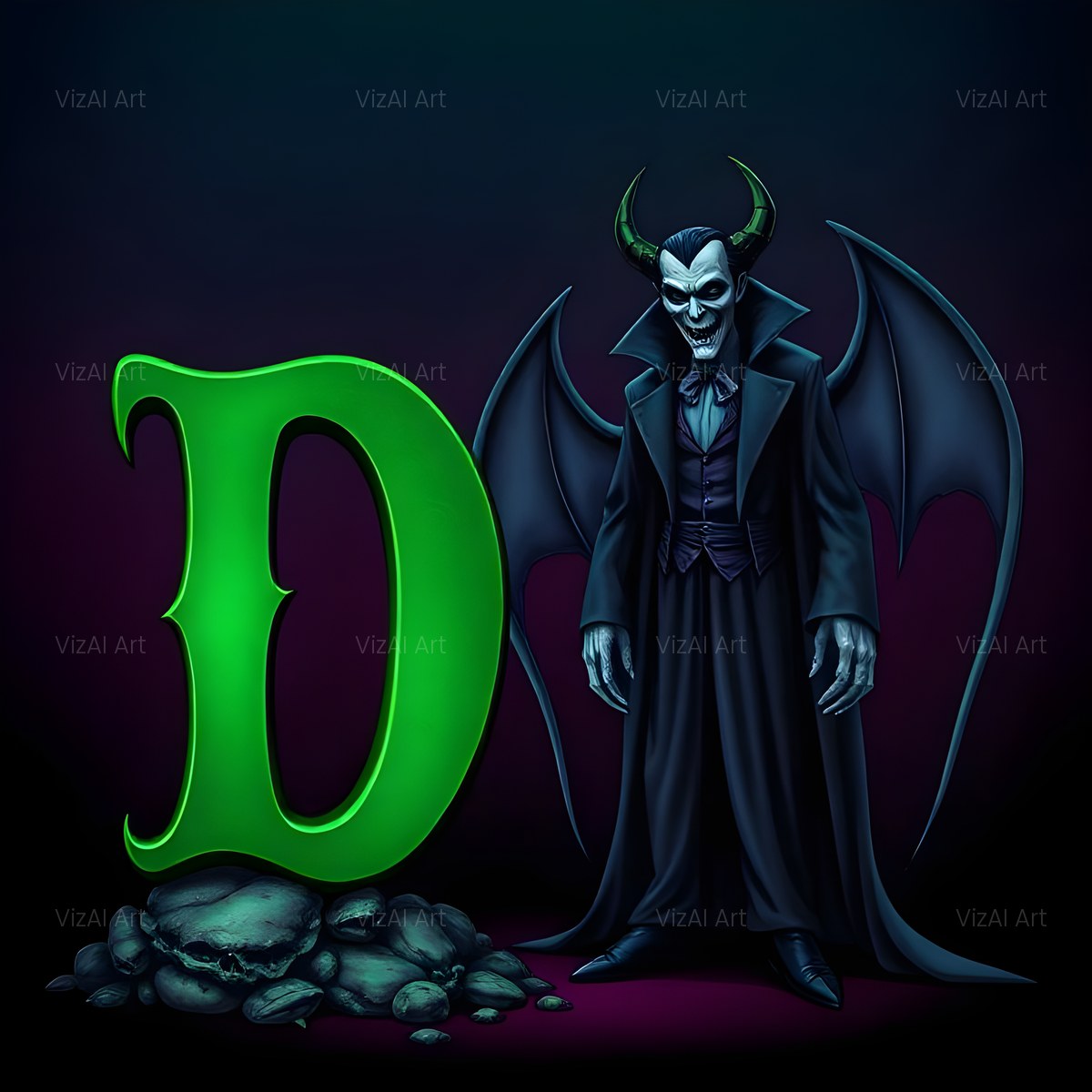 Emerald Vampire Night alphabet — printable letter D