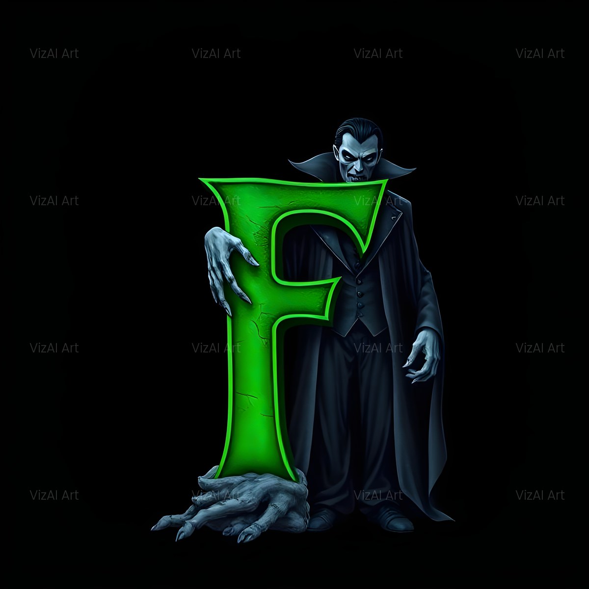 Emerald Vampire Night alphabet — printable letter F