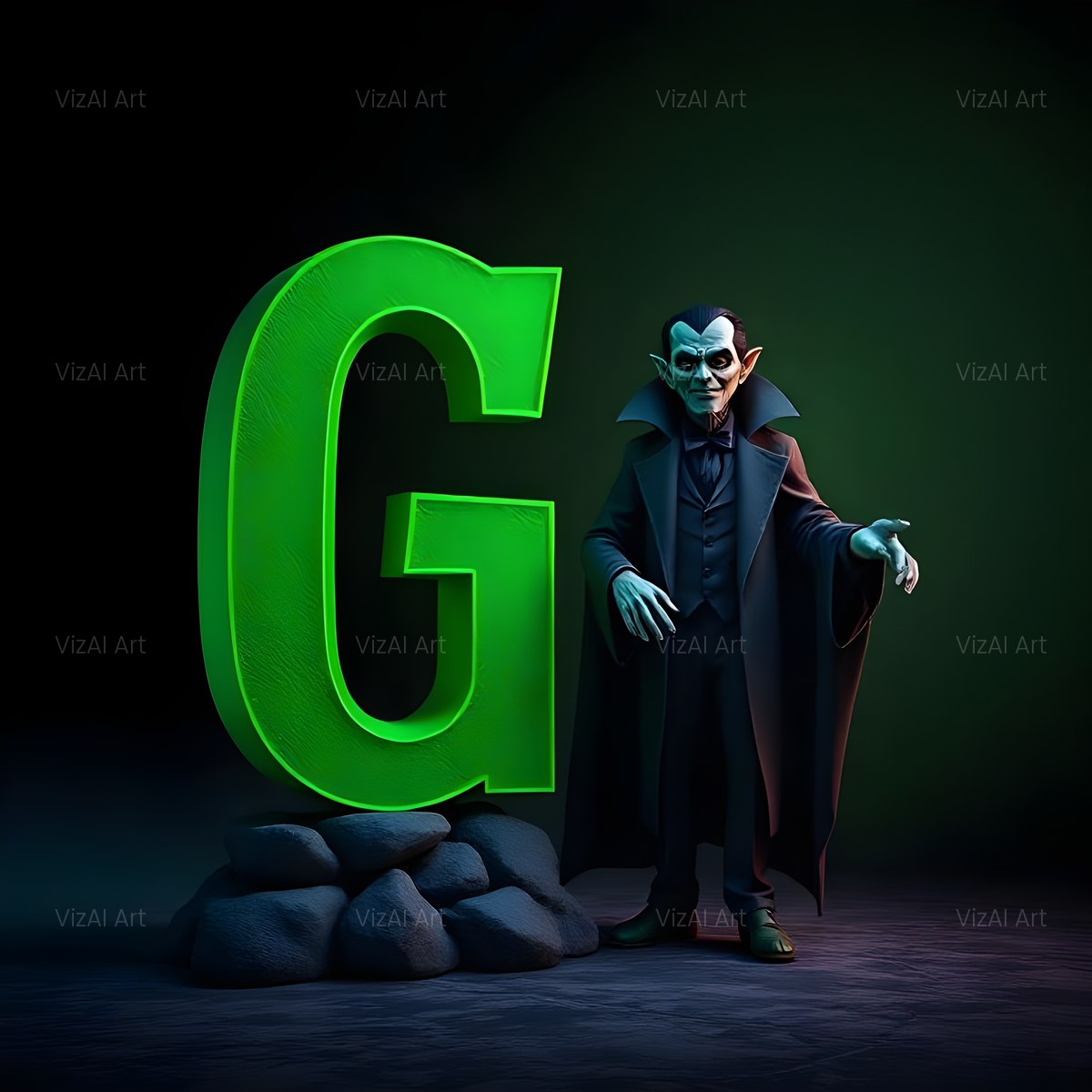 Emerald Vampire Night alphabet — printable letter G