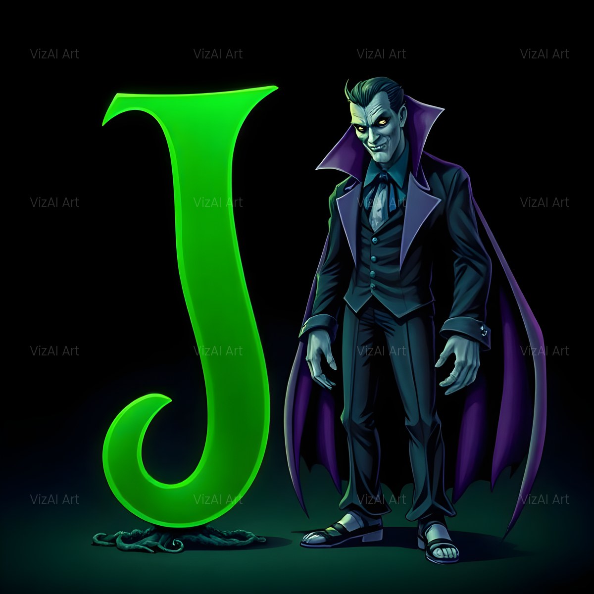 Emerald Vampire Night alphabet — printable letter J