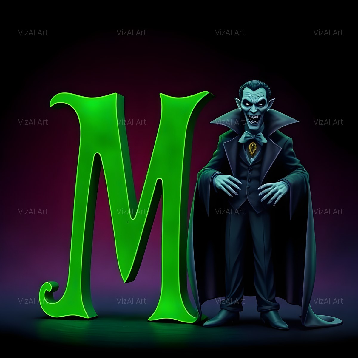 Emerald Vampire Night alphabet — printable letter M