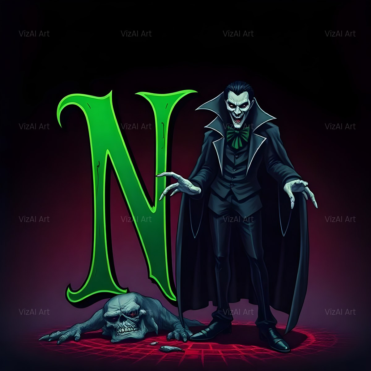 Emerald Vampire Night alphabet — printable letter N