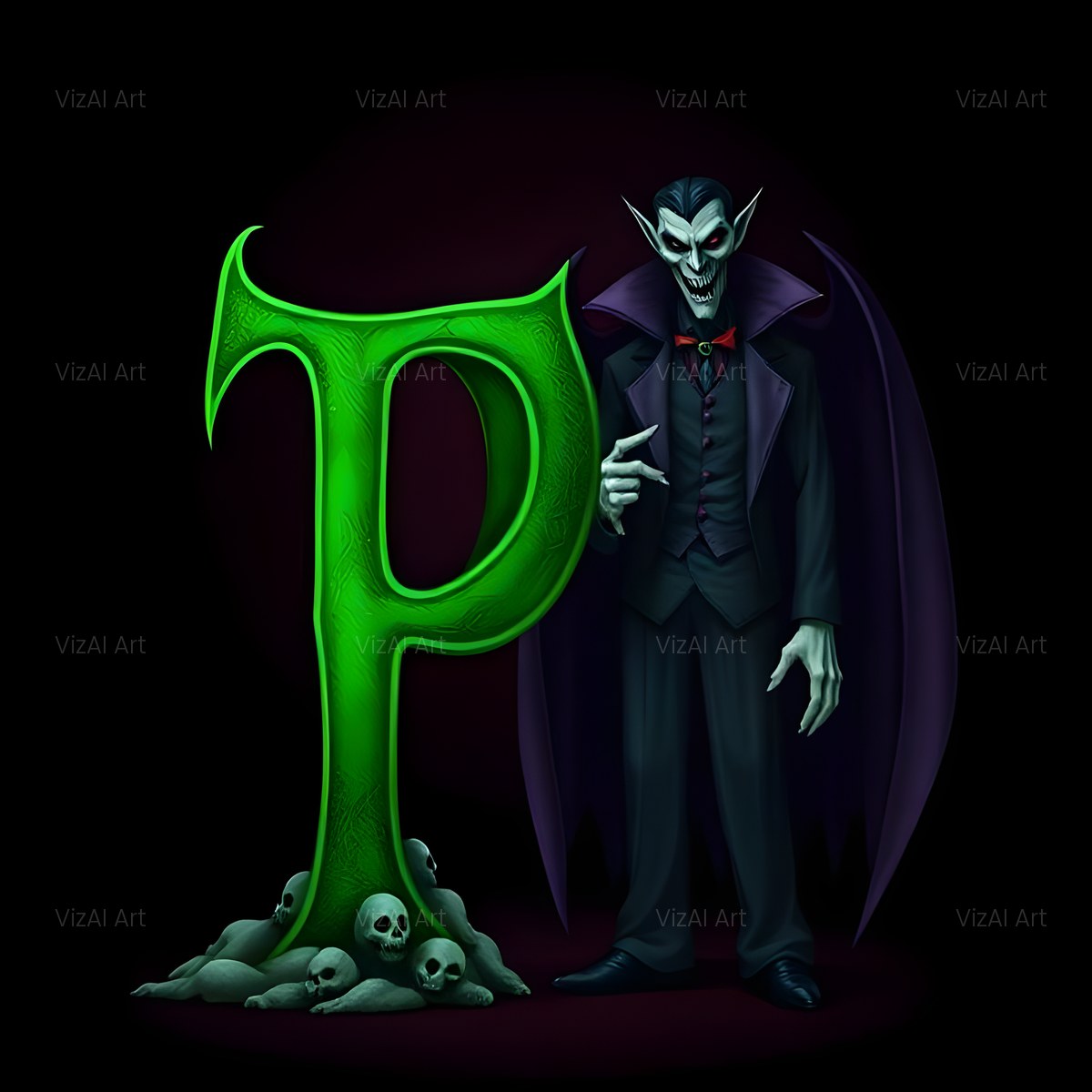 Emerald Vampire Night alphabet — printable letter P