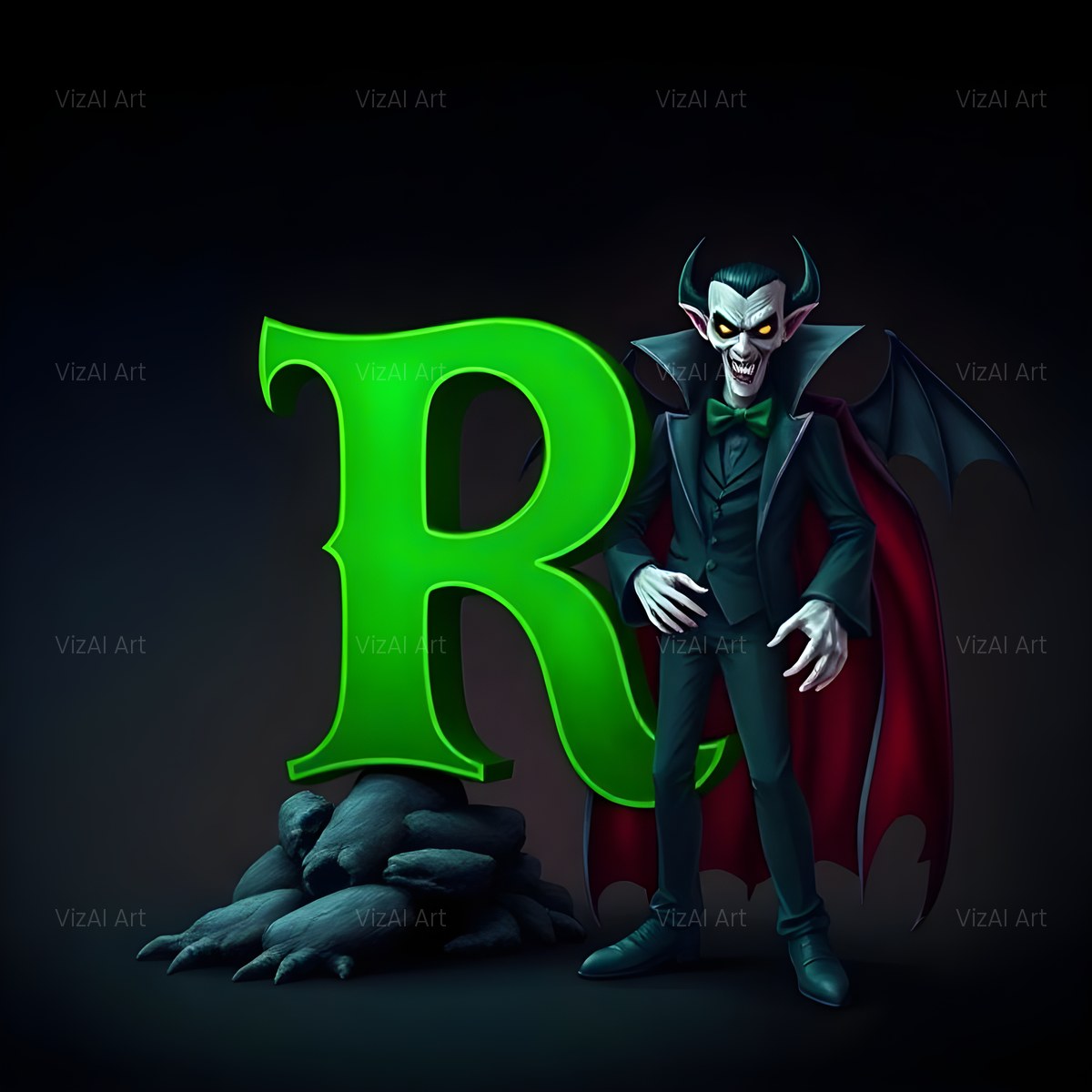 Emerald Vampire Night alphabet — printable letter R