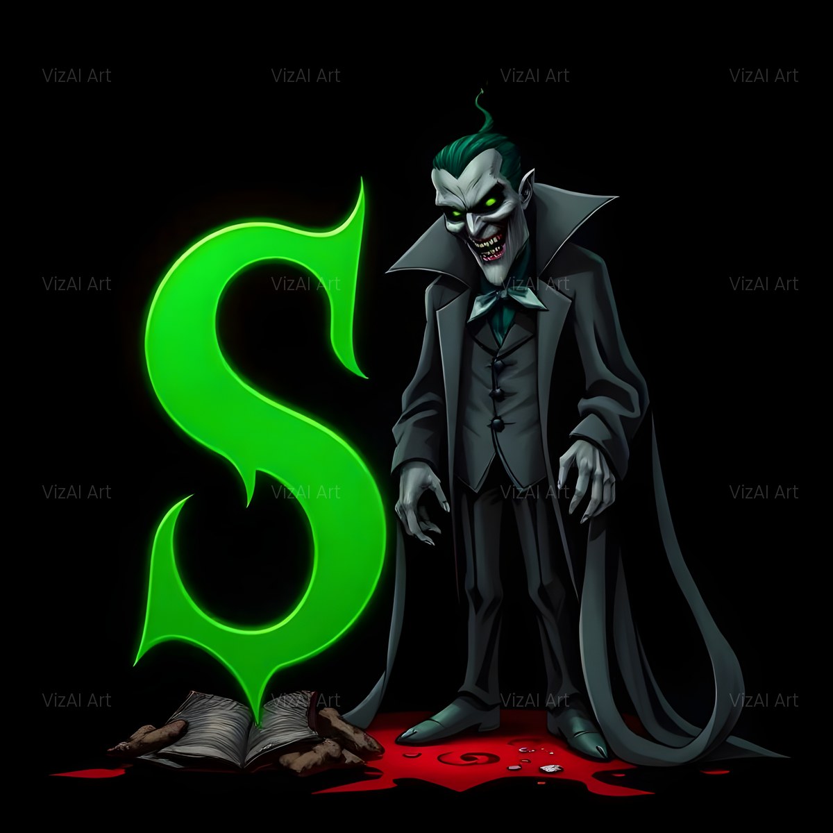 Emerald Vampire Night alphabet — printable letter S