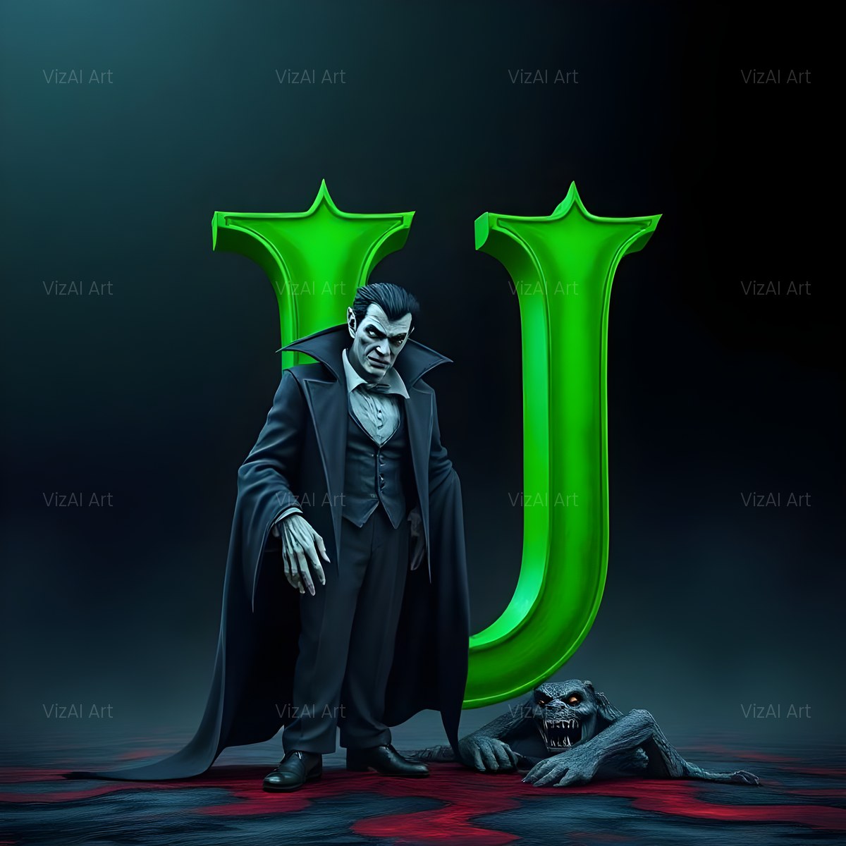Emerald Vampire Night alphabet — printable letter U