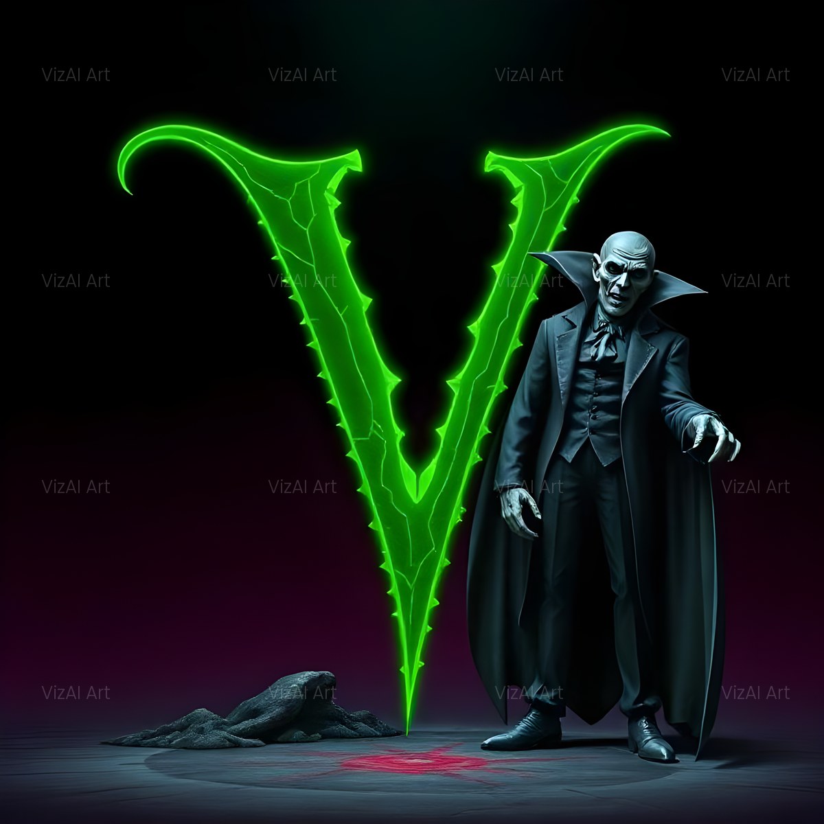 Emerald Vampire Night alphabet — printable letter V
