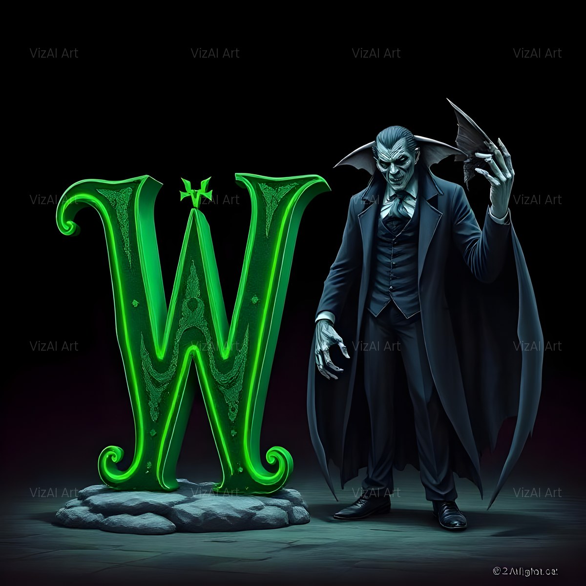 Emerald Vampire Night alphabet — printable letter W