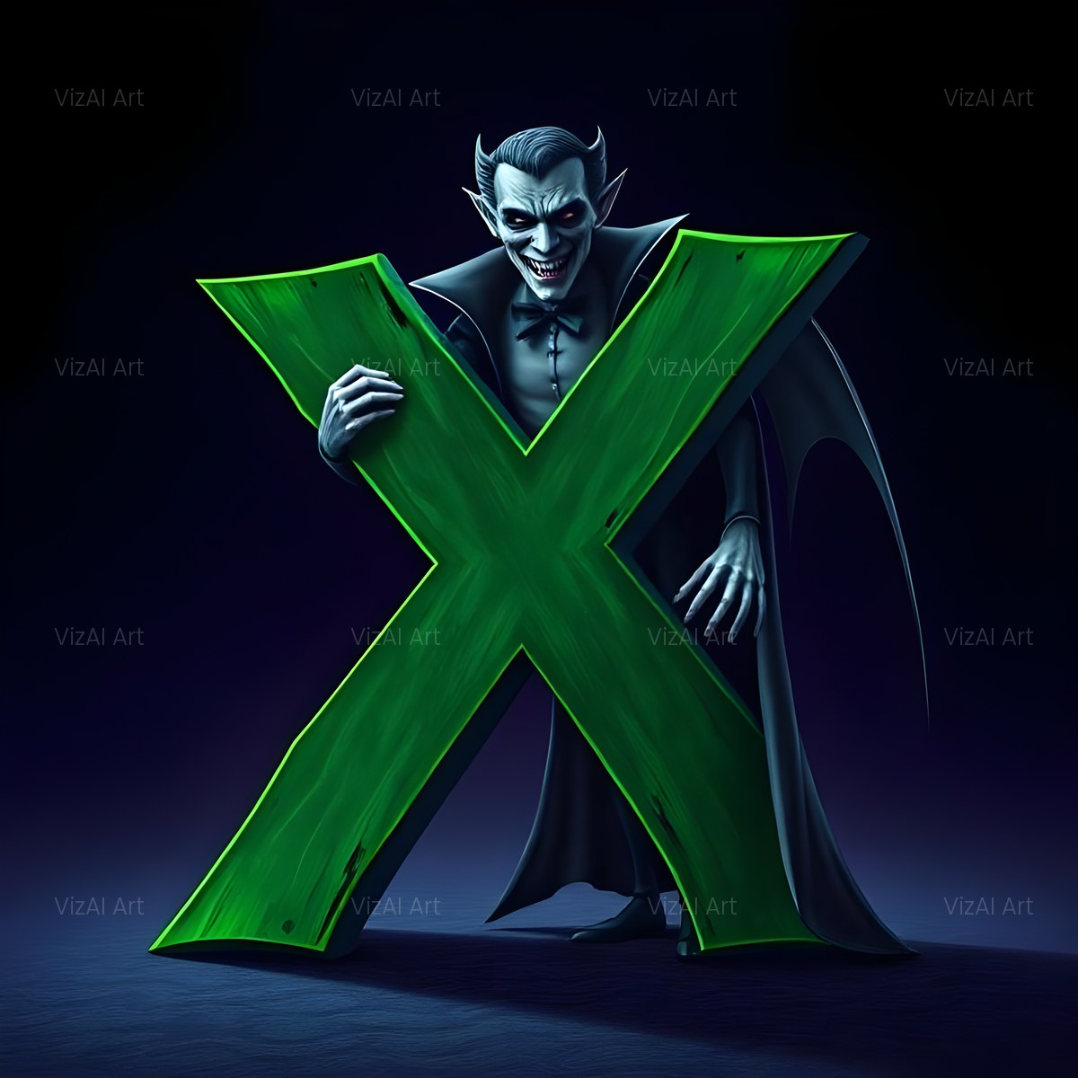 Emerald Vampire Night alphabet — printable letter X