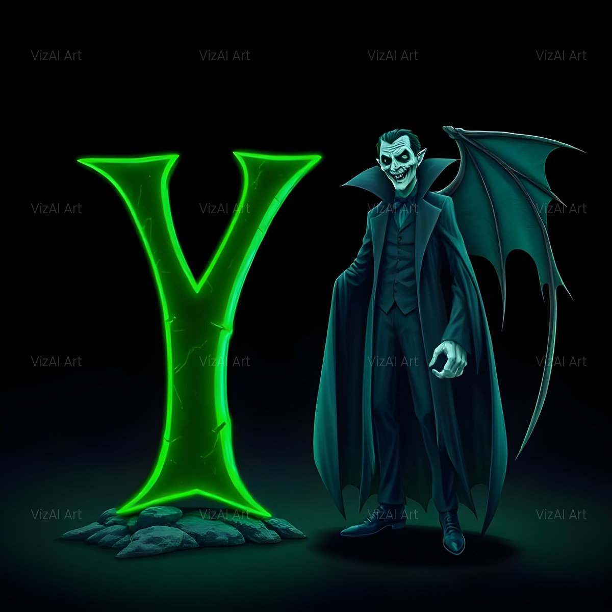 Emerald Vampire Night alphabet — printable letter Y