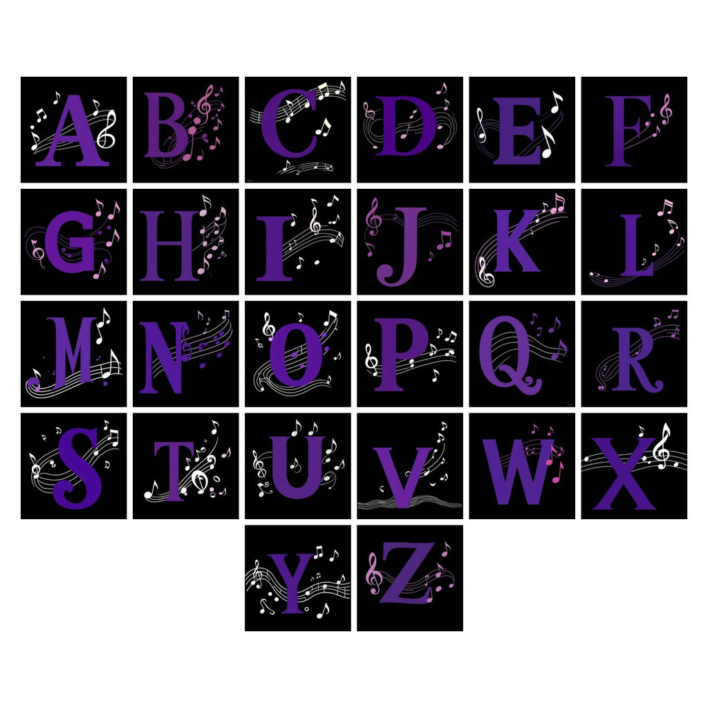 Violet Music Note alphabet — all 26 letters A to Z, choose any single letter