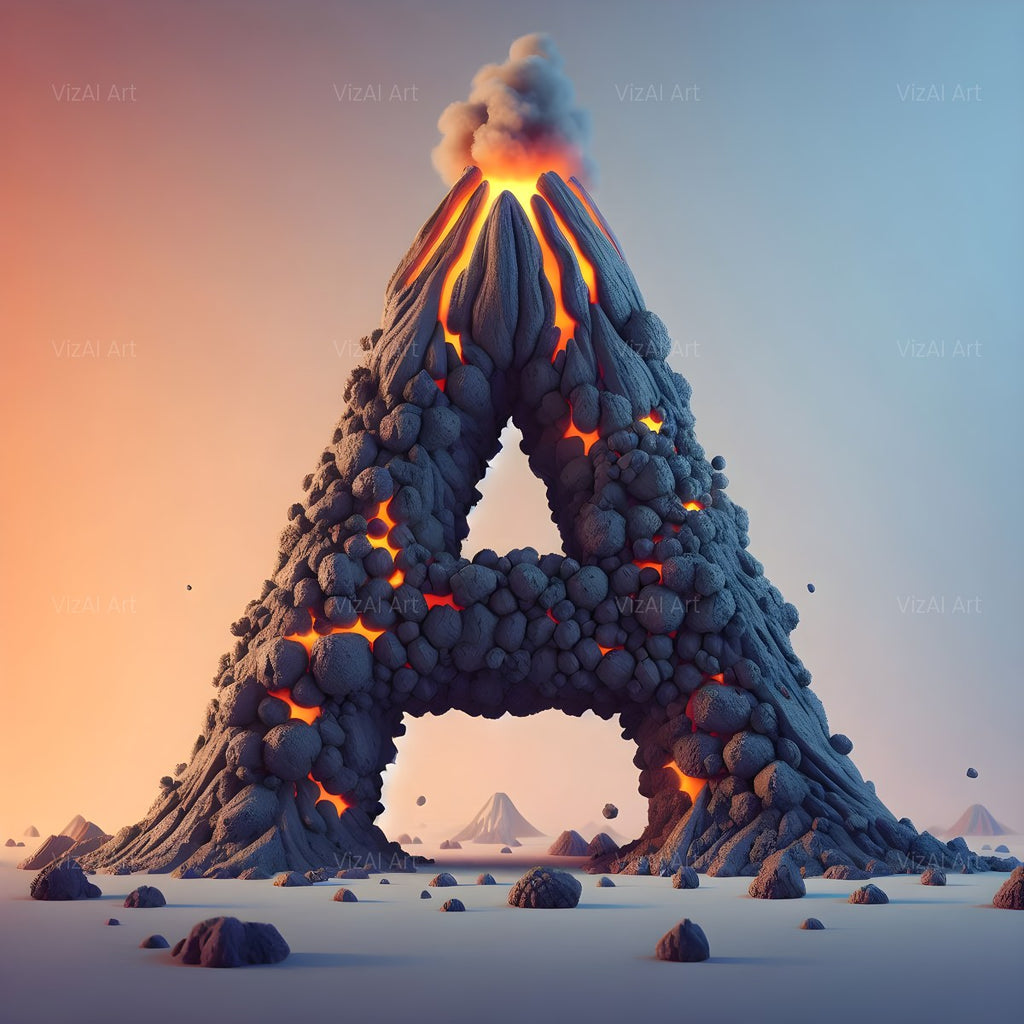 Basalt Volcano Lava alphabet — printable letter A