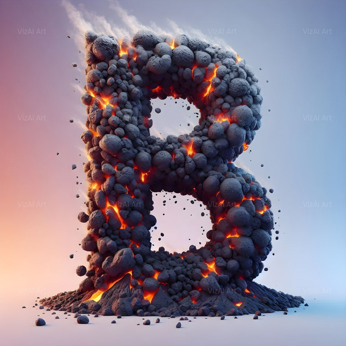 Basalt Volcano Lava alphabet — printable letter B
