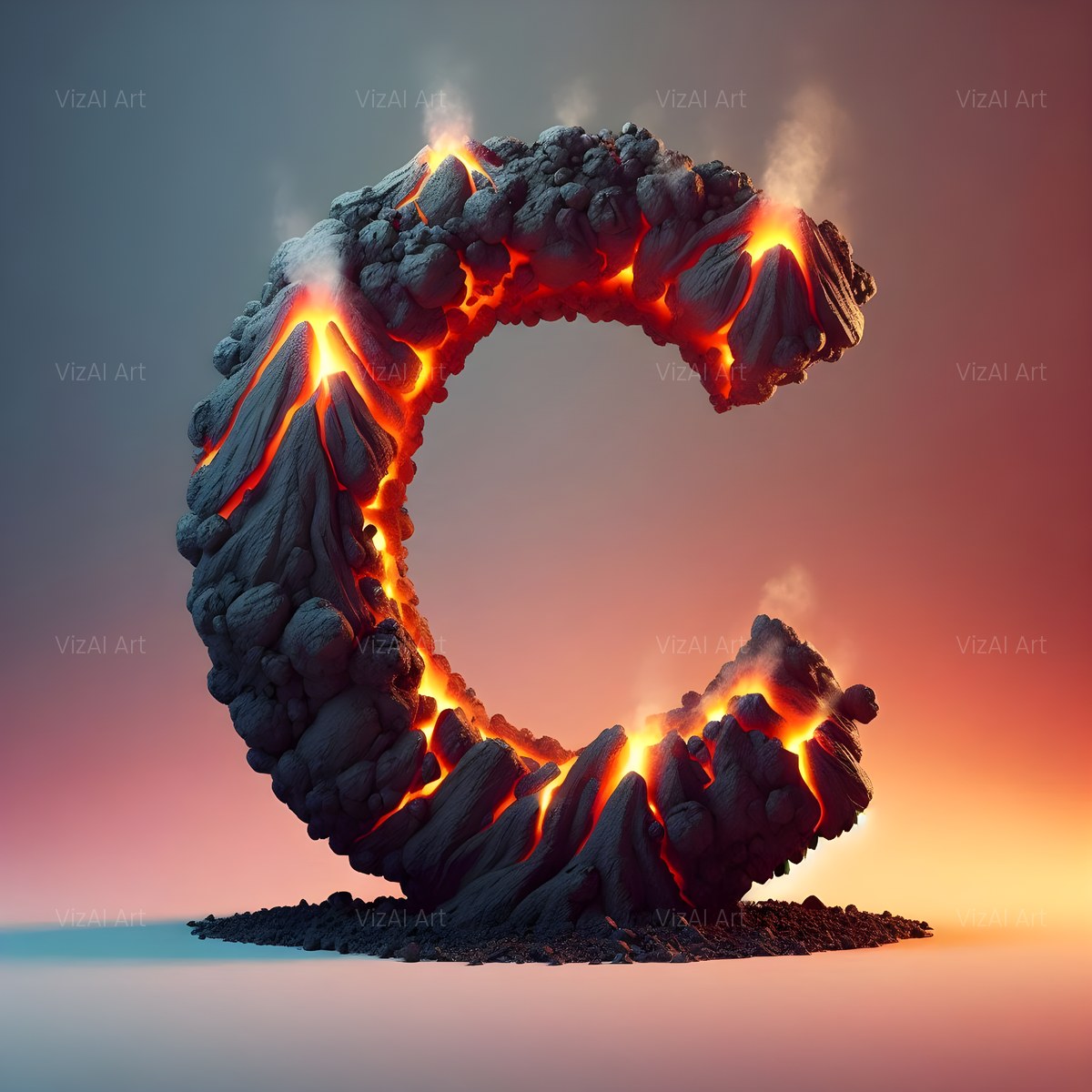 Basalt Volcano Lava alphabet — printable letter C