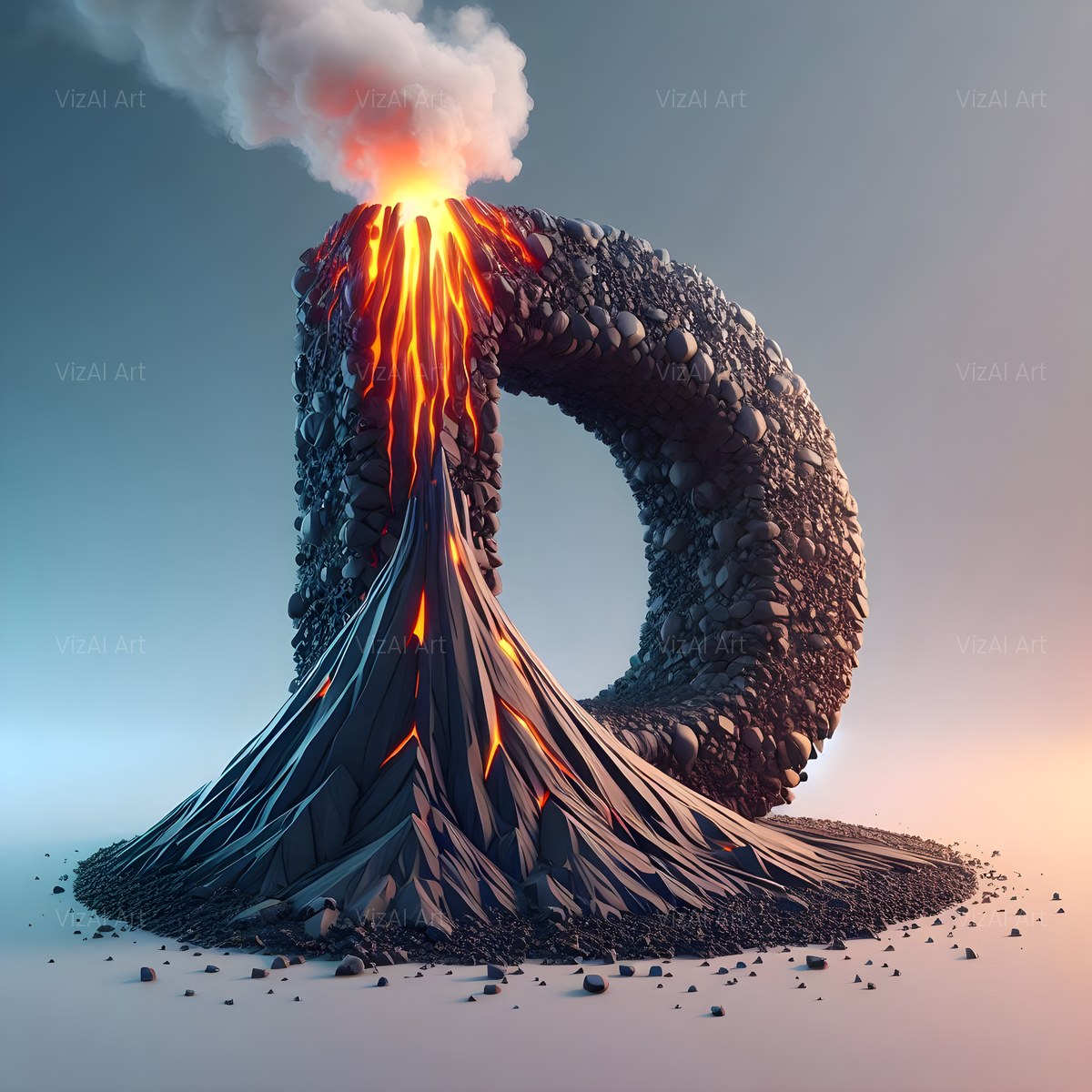 Basalt Volcano Lava alphabet — printable letter D