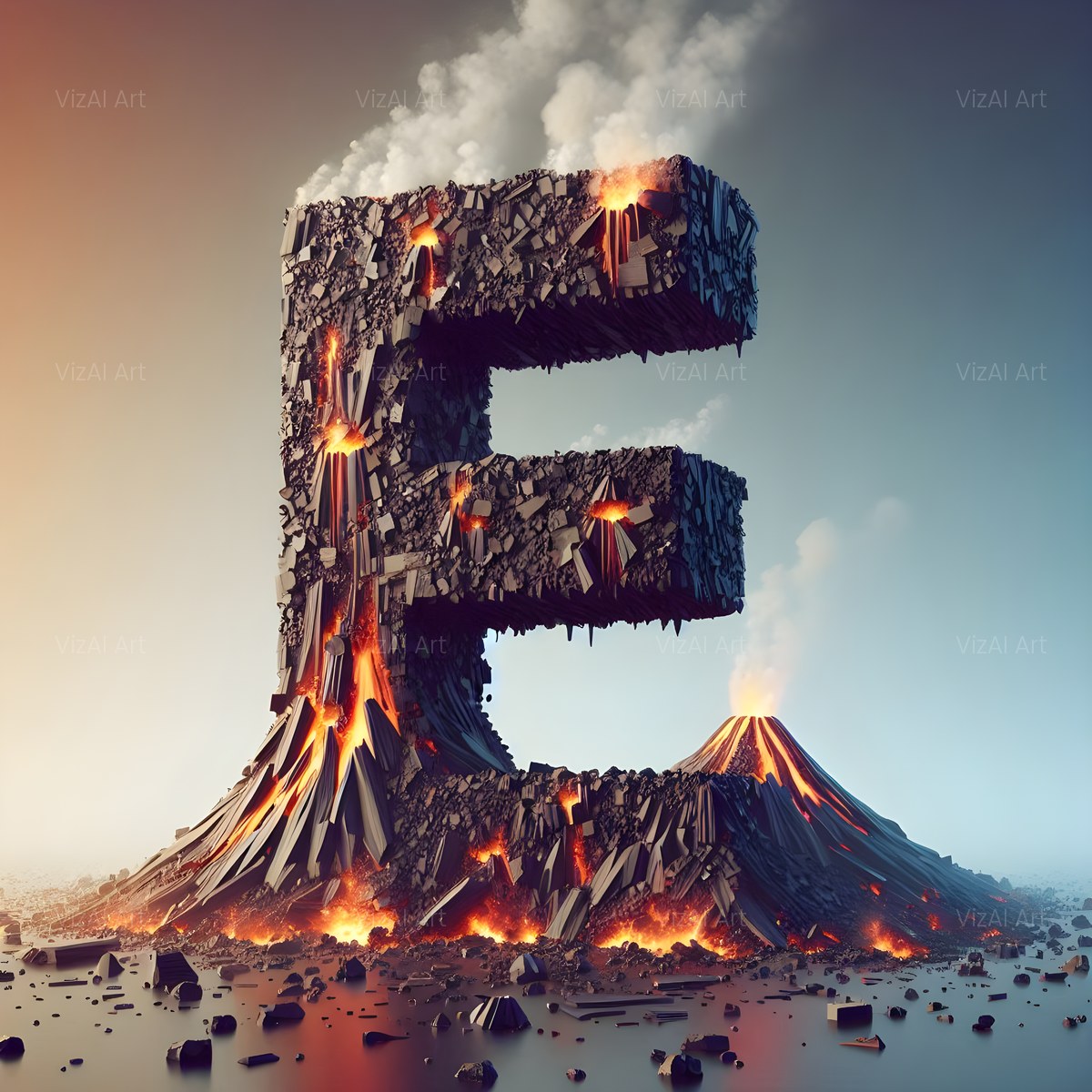 Basalt Volcano Lava alphabet — printable letter E