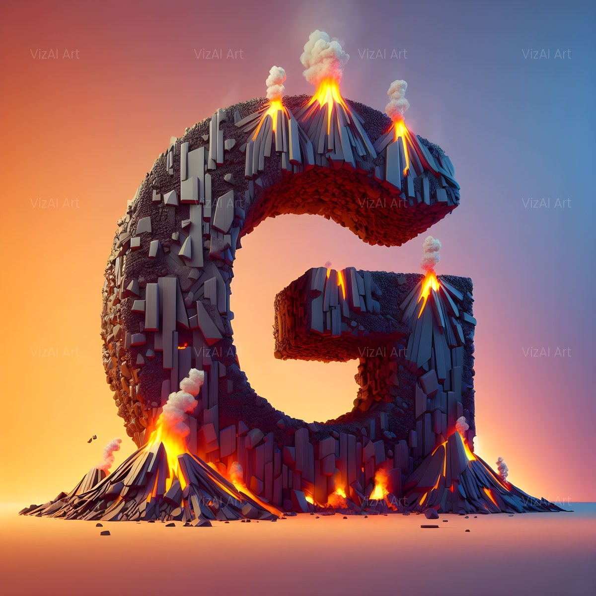 Basalt Volcano Lava alphabet — printable letter G