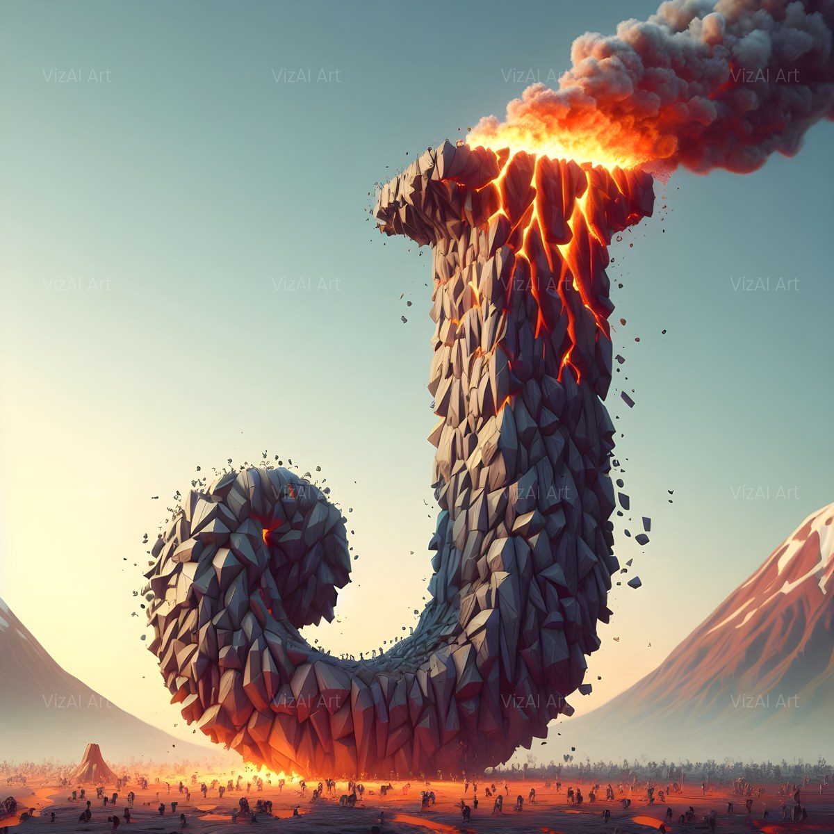 Basalt Volcano Lava alphabet — printable letter J