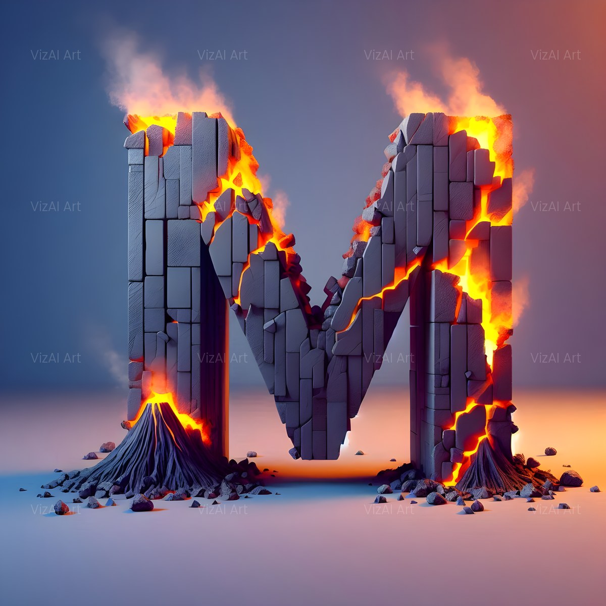 Basalt Volcano Lava alphabet — printable letter M