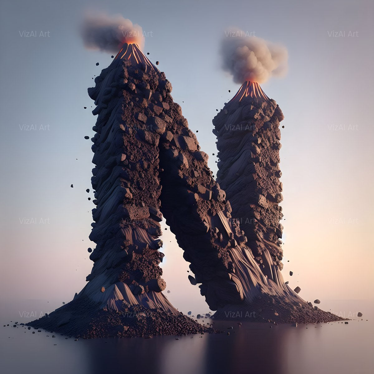 Basalt Volcano Lava alphabet — printable letter N