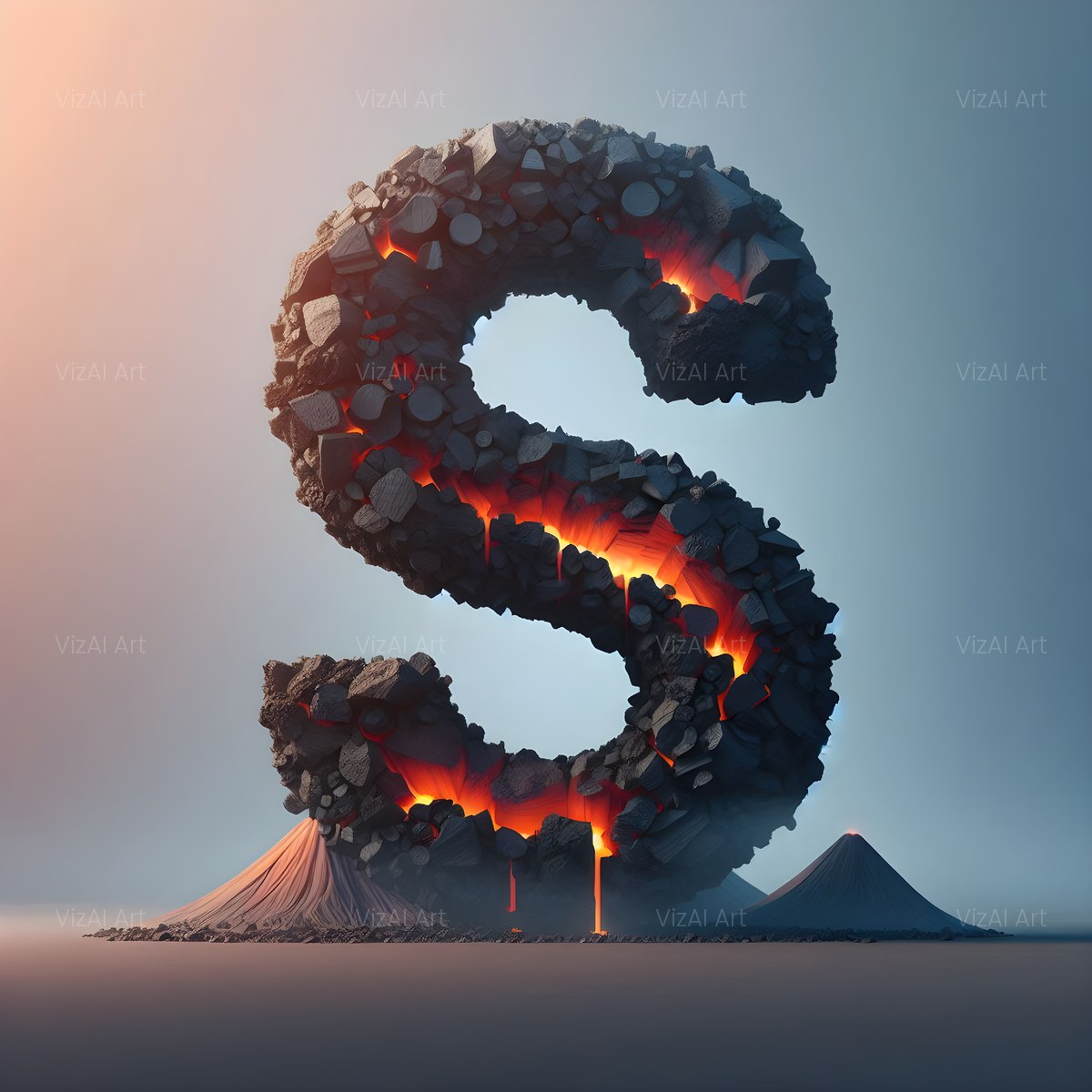 Basalt Volcano Lava alphabet — printable letter R