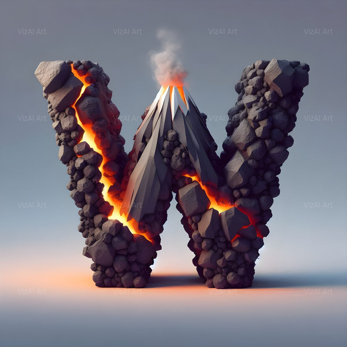 Basalt Volcano Lava alphabet — printable letter U