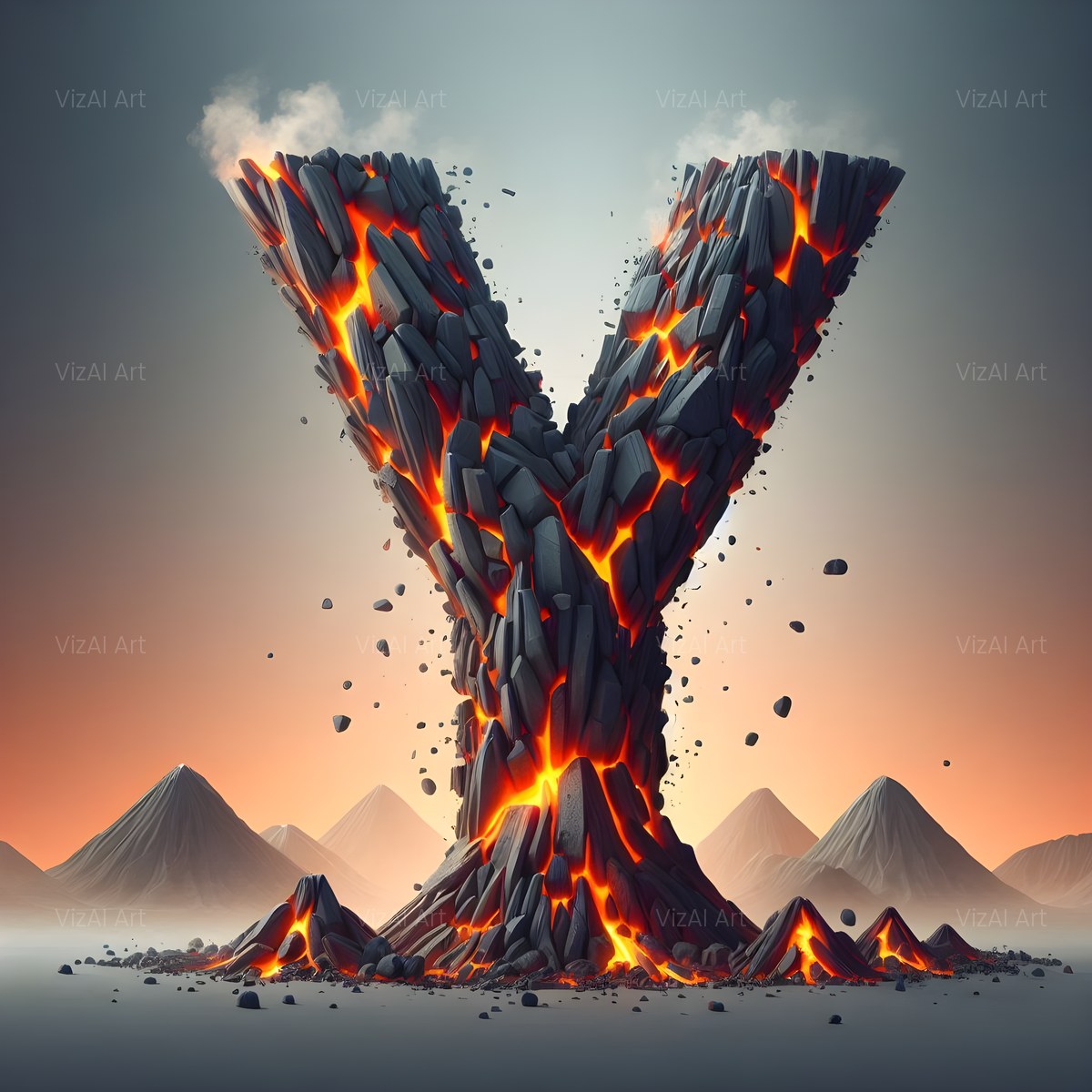 Basalt Volcano Lava alphabet — printable letter W