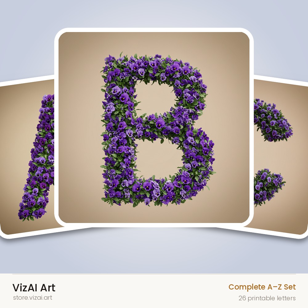 Violet Pansy Cluster alphabet — choose an individual printable letter