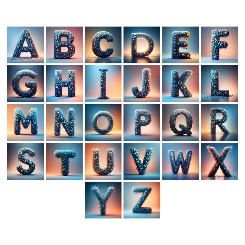 Water Droplet alphabet — all 26 letters A to Z, choose any single letter