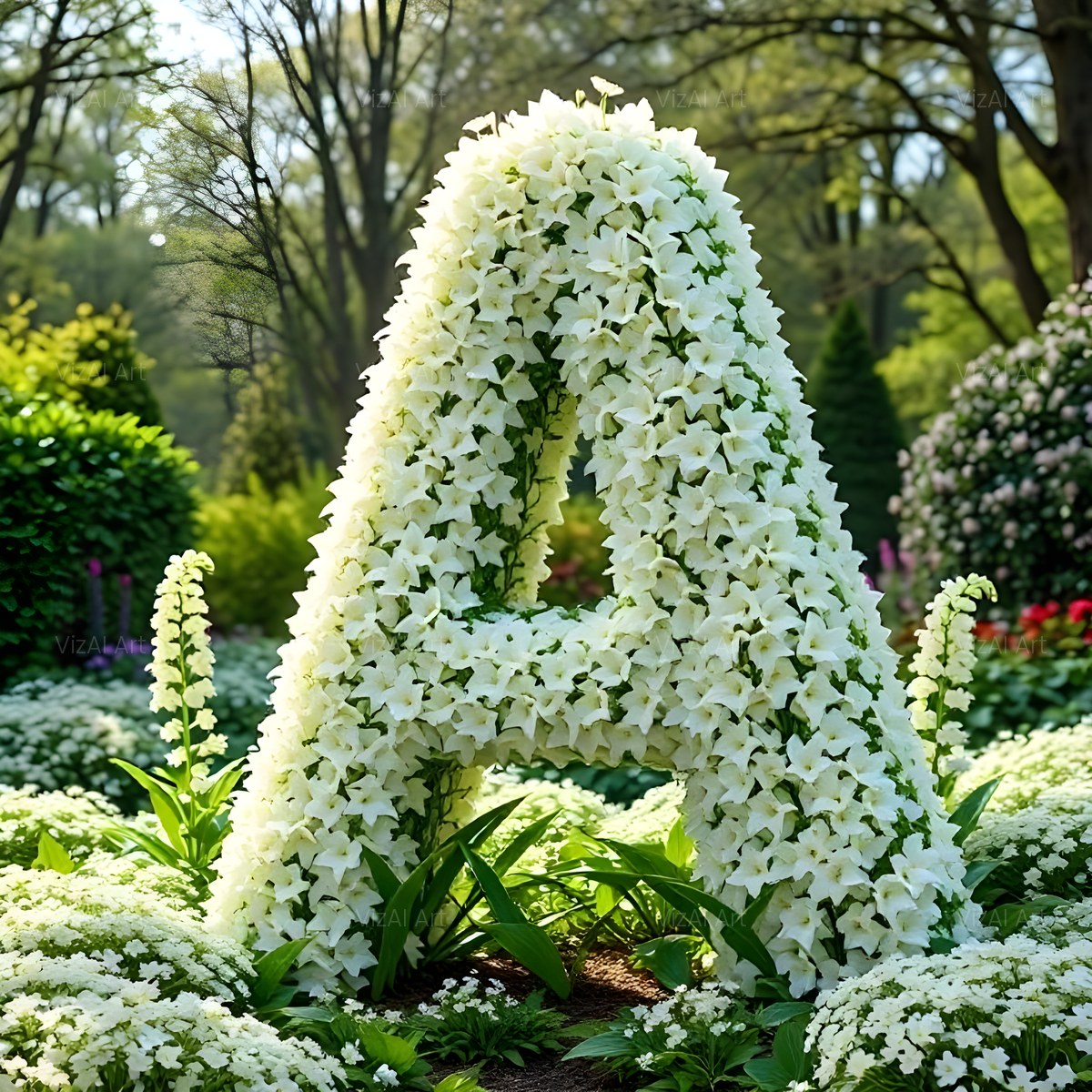 White Garden Topiary alphabet — printable letter A