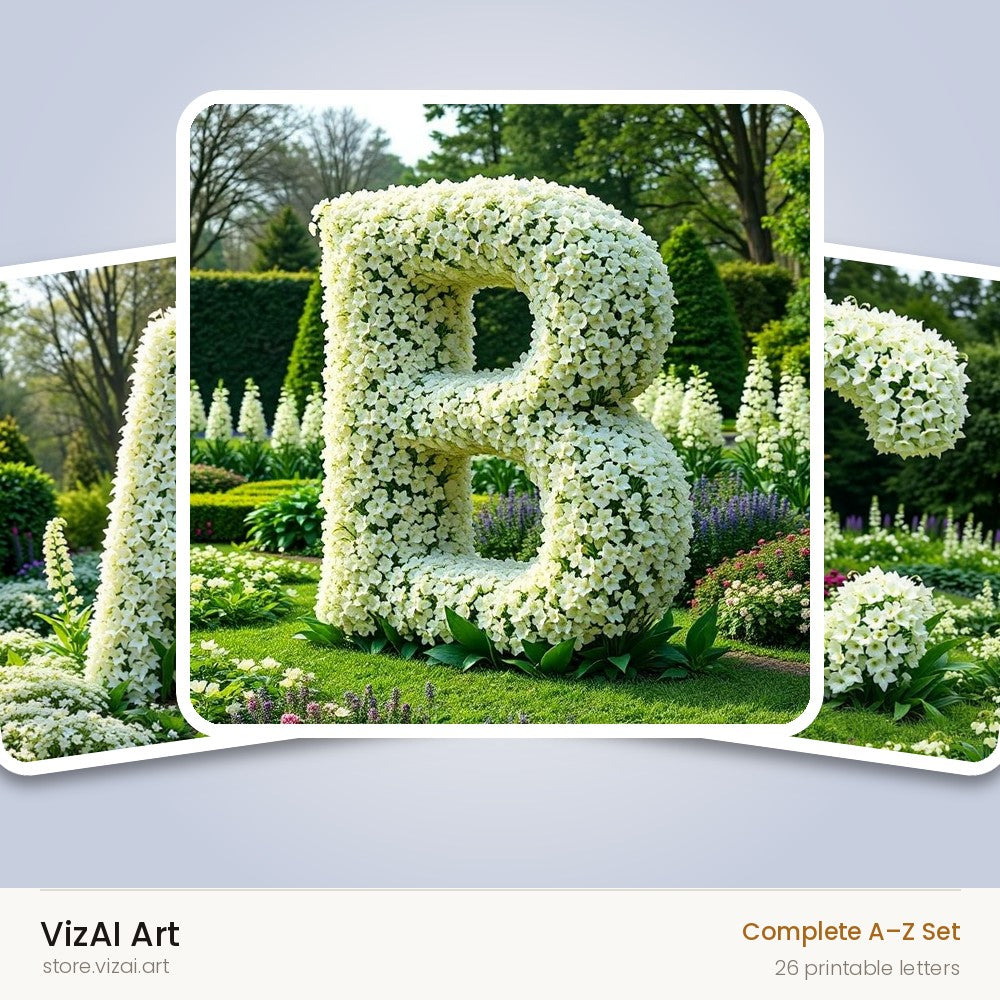 White Garden Topiary alphabet — choose an individual printable letter