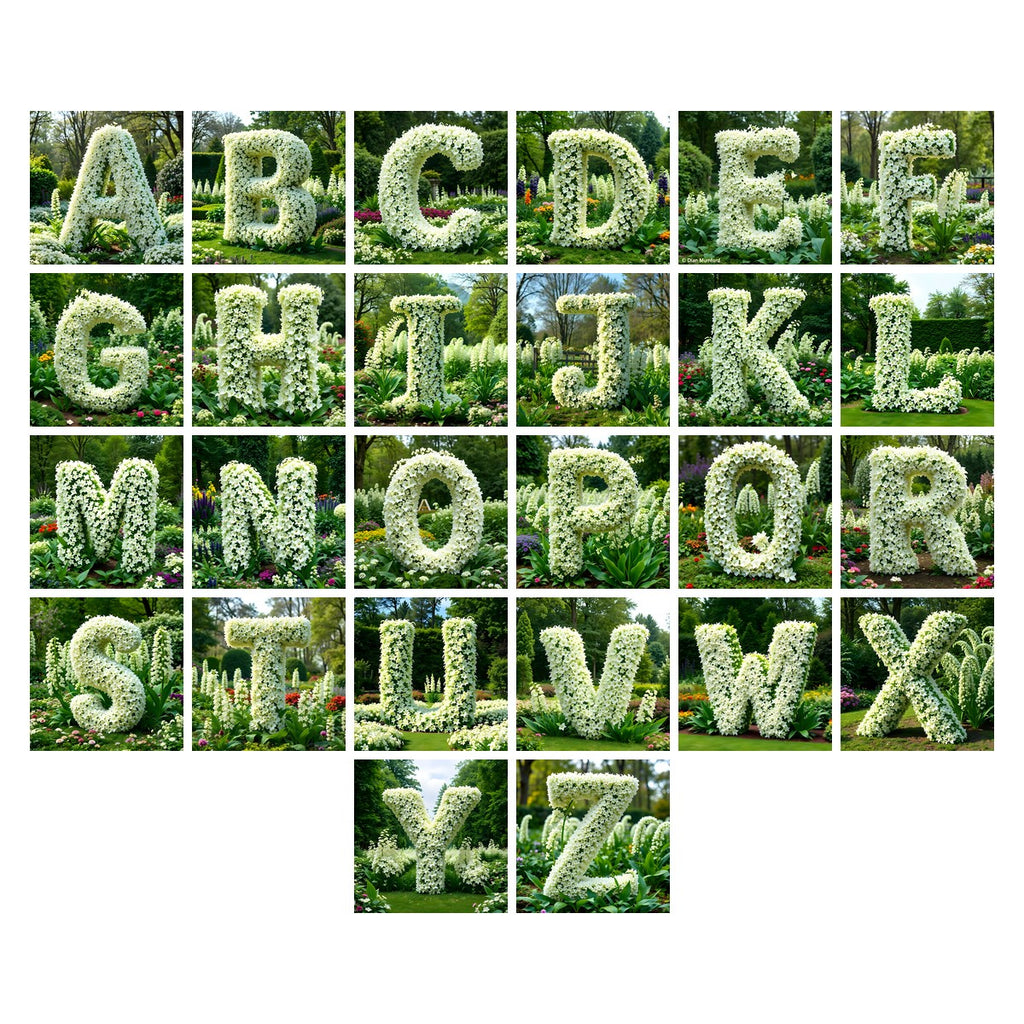 White Garden Topiary alphabet — all 26 letters A to Z, choose any single letter