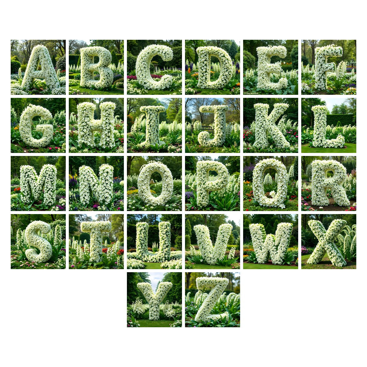White Garden Topiary alphabet — all 26 letters A to Z, choose any single letter