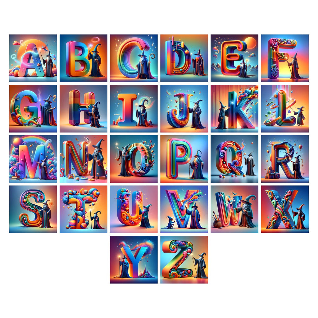 Wizard Spell Night alphabet — all 26 letters A to Z, choose any single letter