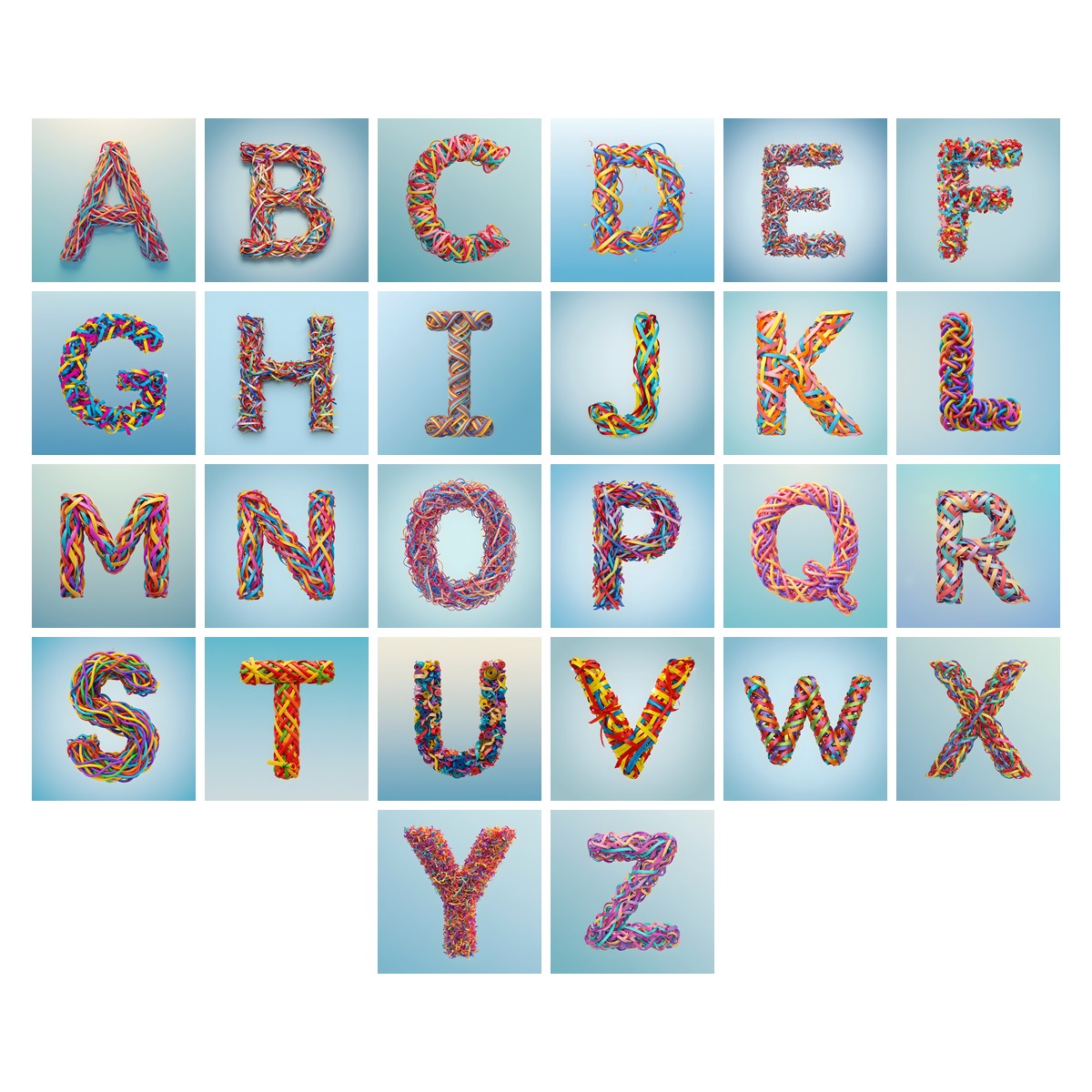 Woven Ribbon Cord alphabet — all 26 letters A to Z, choose any single letter