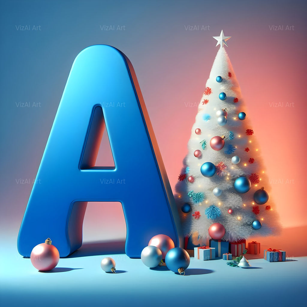 Christmas White Tree Elegance alphabet — printable letter A