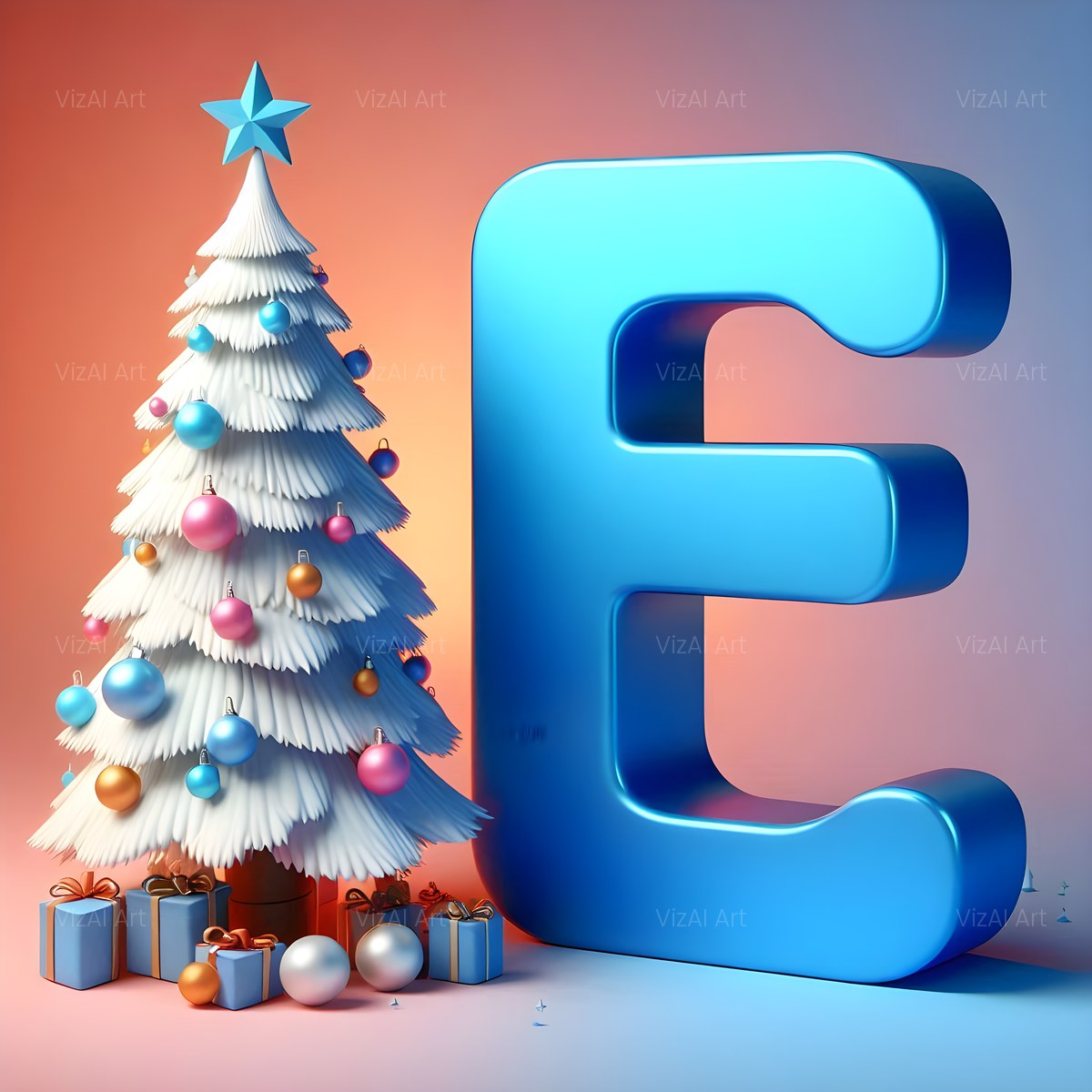 Christmas White Tree Elegance alphabet — printable letter E