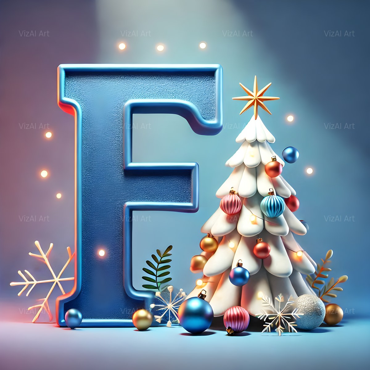 Christmas White Tree Elegance alphabet — printable letter F