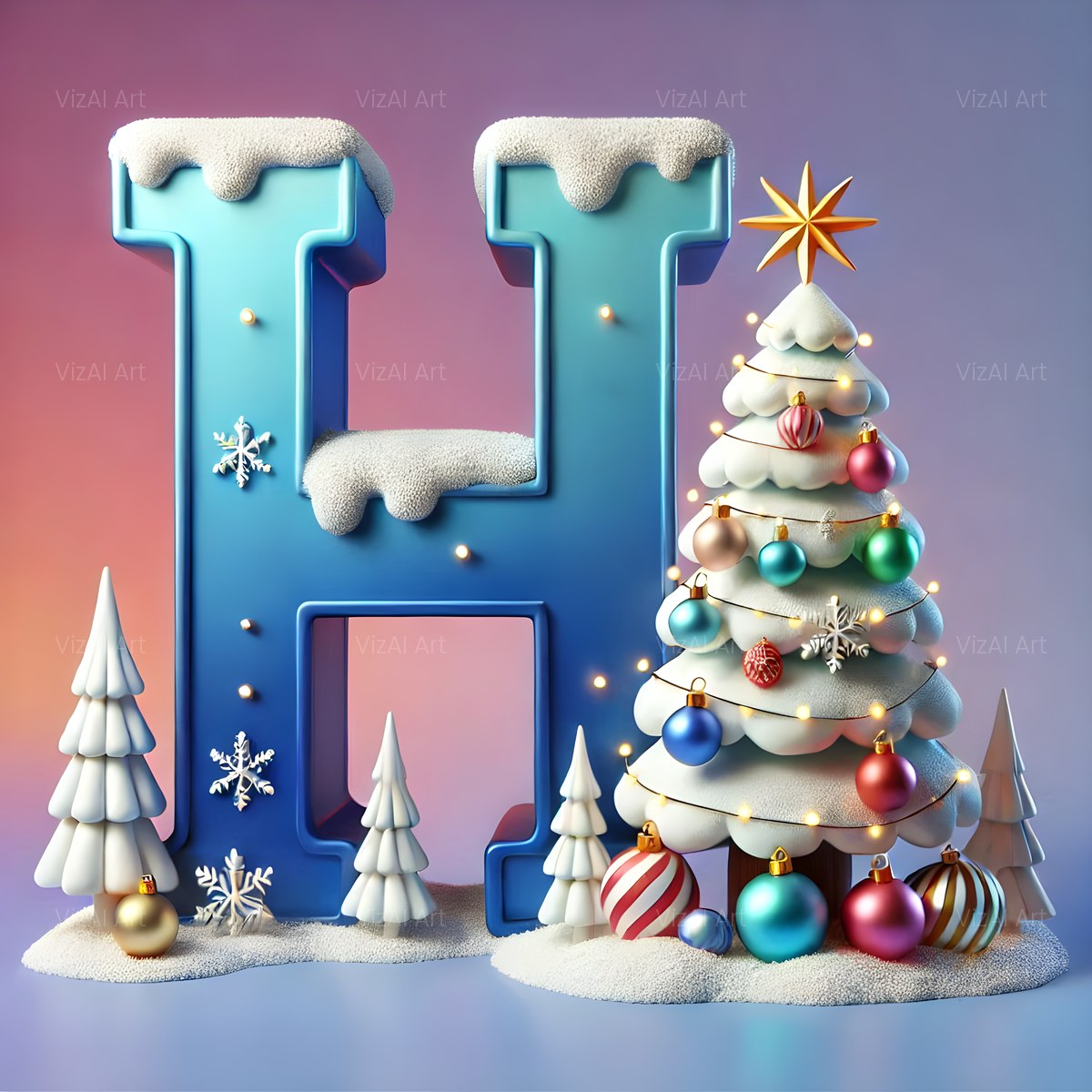 Christmas White Tree Elegance alphabet — printable letter H
