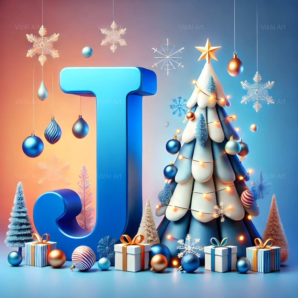 Christmas White Tree Elegance alphabet — printable letter J