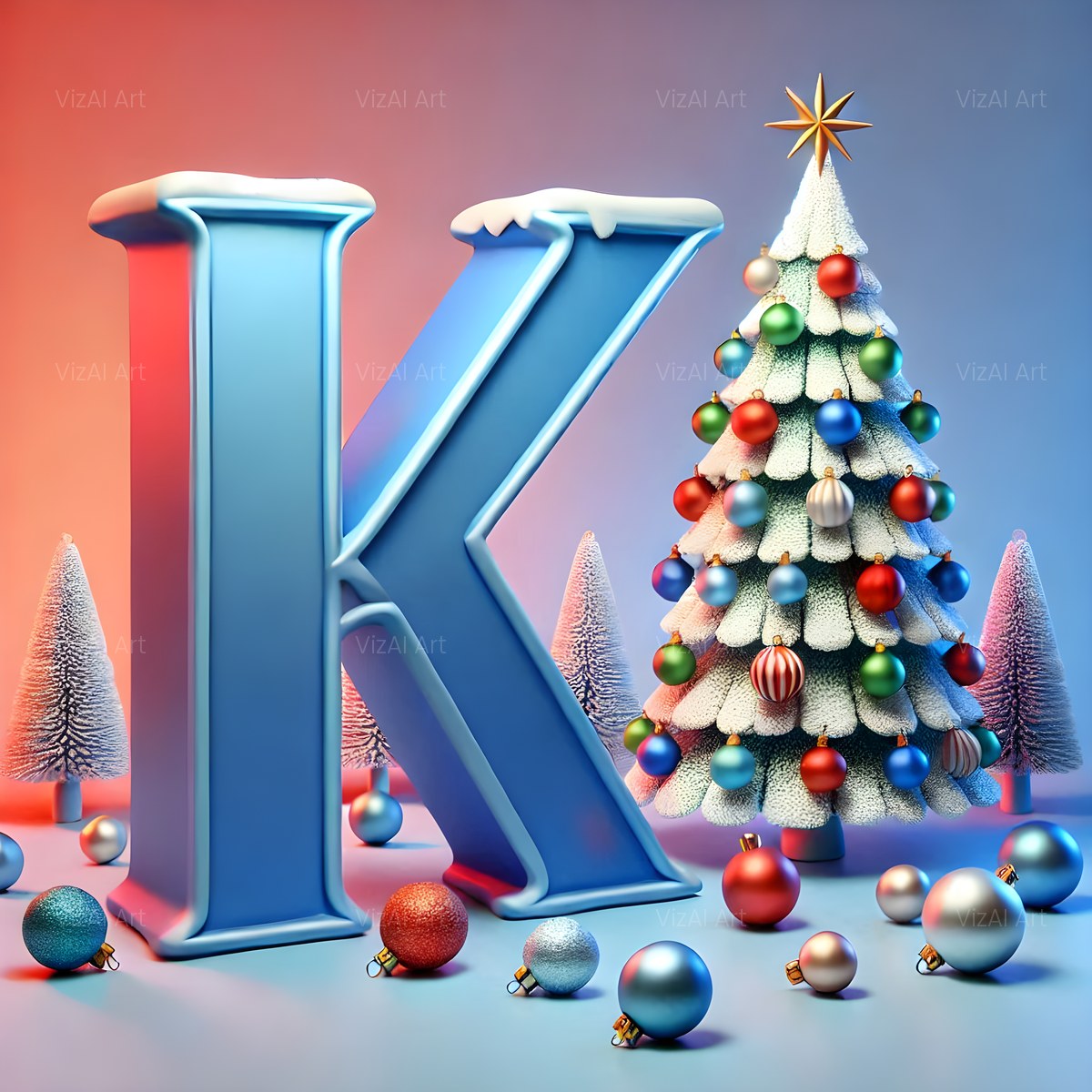 Christmas White Tree Elegance alphabet — printable letter K