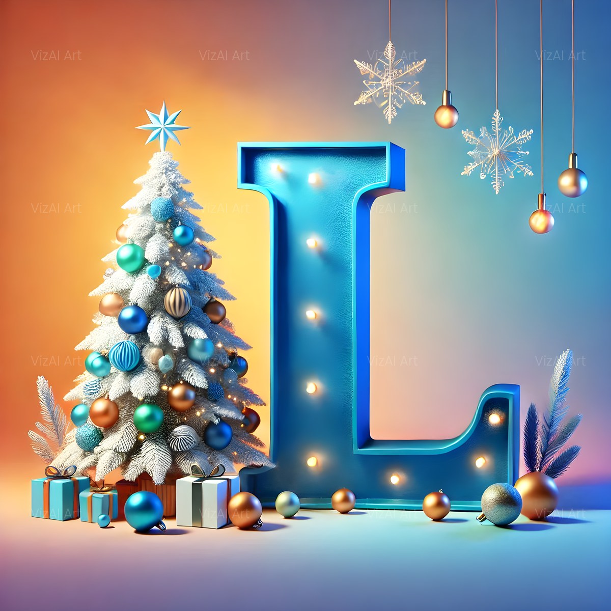 Christmas White Tree Elegance alphabet — printable letter L