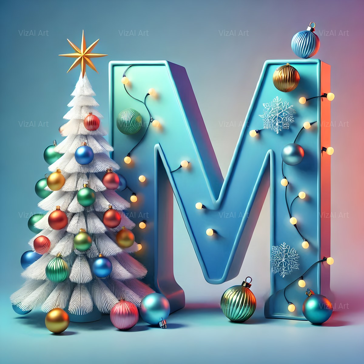 Christmas White Tree Elegance alphabet — printable letter M